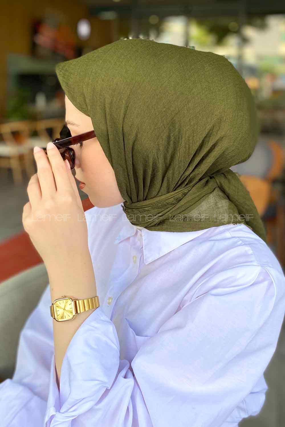 Lamelif Bürümcük Eşarp Asker Yeşili