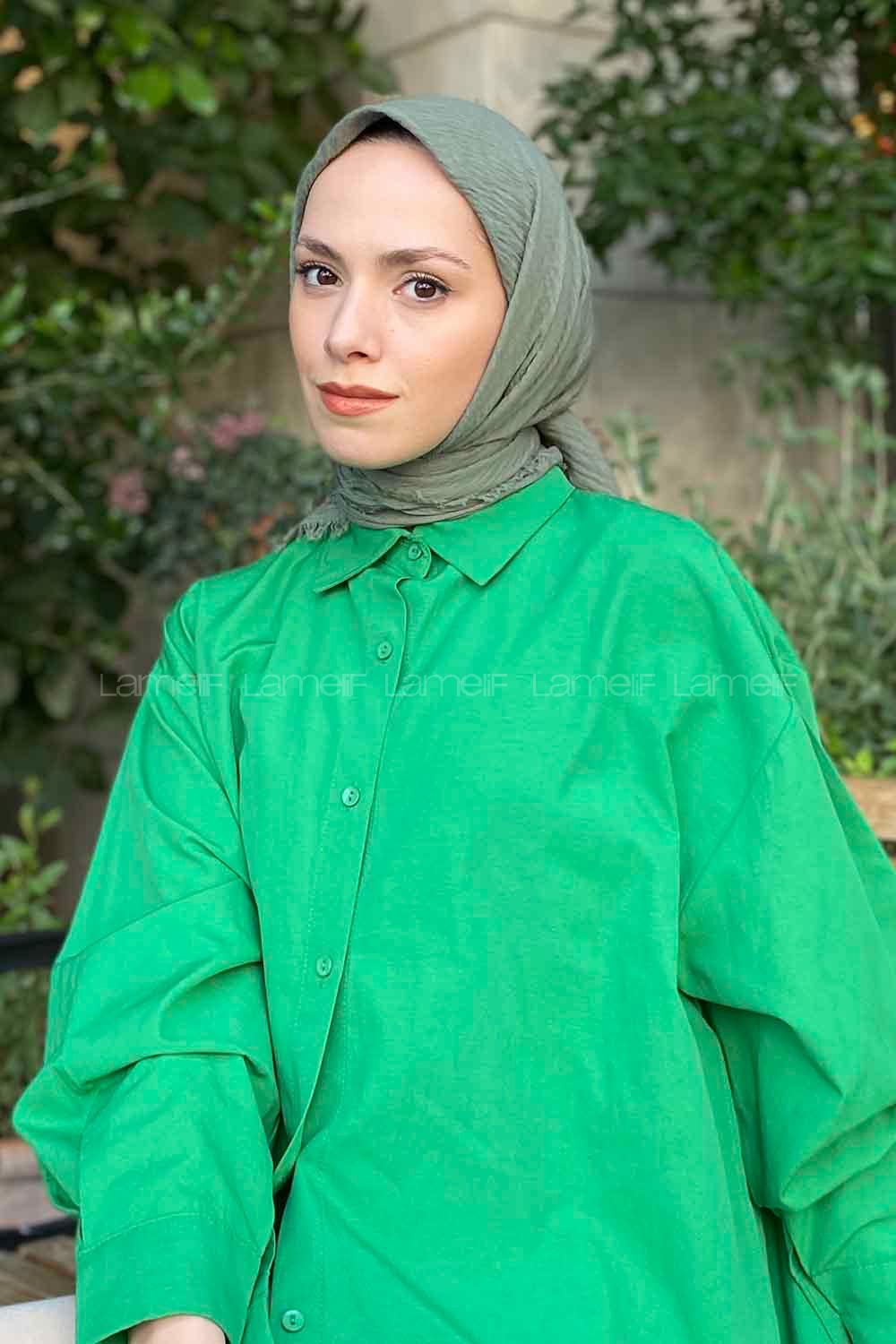 Plum Green Cotton Fabric Straight Scarf