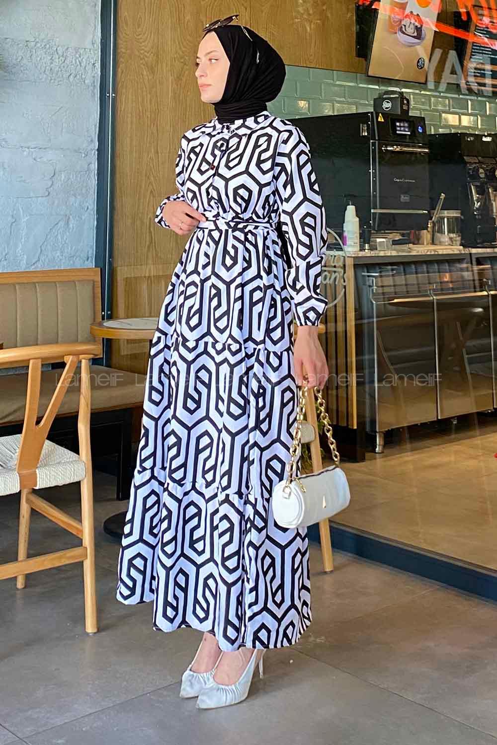 Black Shirt Collar Cotton Printed Dresess