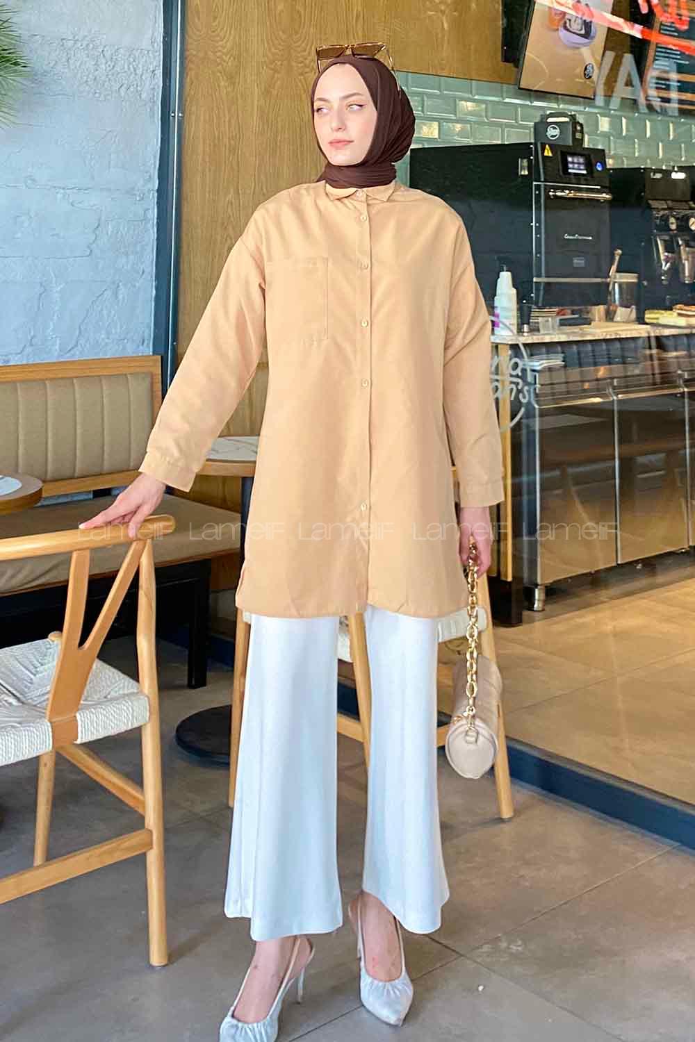 Brown With Milk Shirt Collar Long Arm Viscose Fabric Printed Shirt