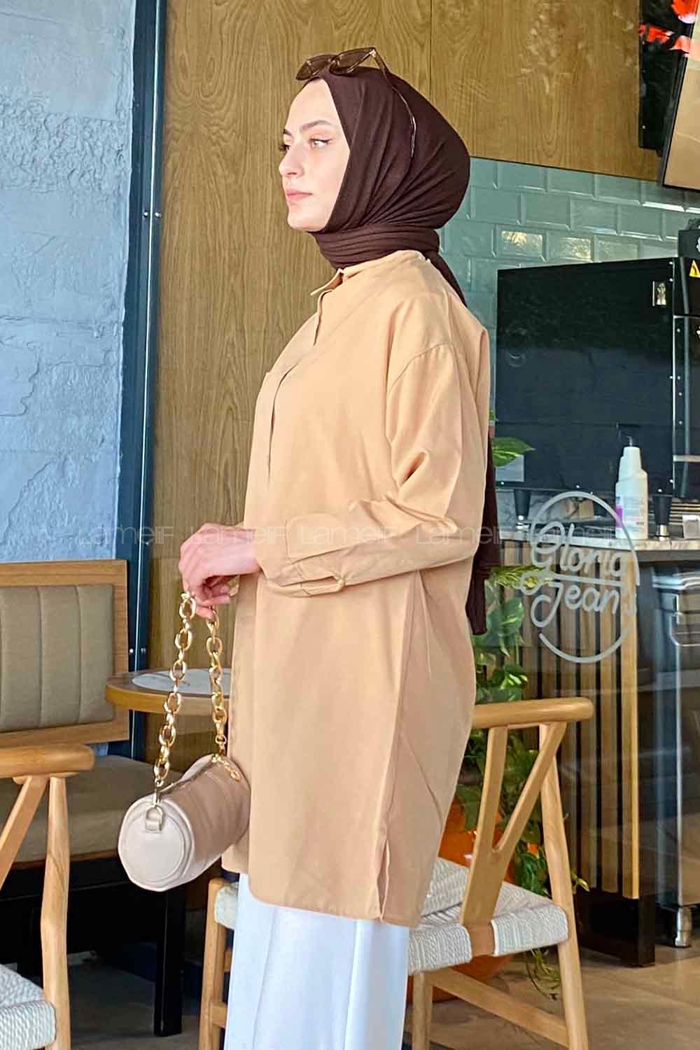 Brown With Milk Shirt Collar Long Arm Viscose Fabric Printed Shirt