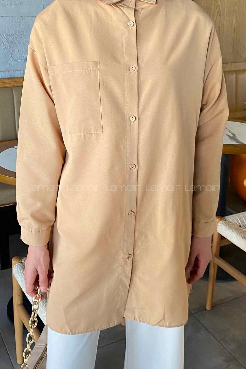 Brown With Milk Shirt Collar Long Arm Viscose Fabric Printed Shirt