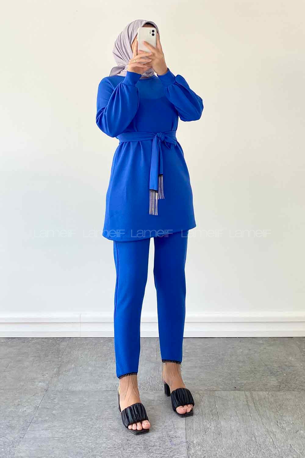 Saxe Crew Neck Long Arm Without Accessories Crepe Fabric Trousers Comfortable Suit