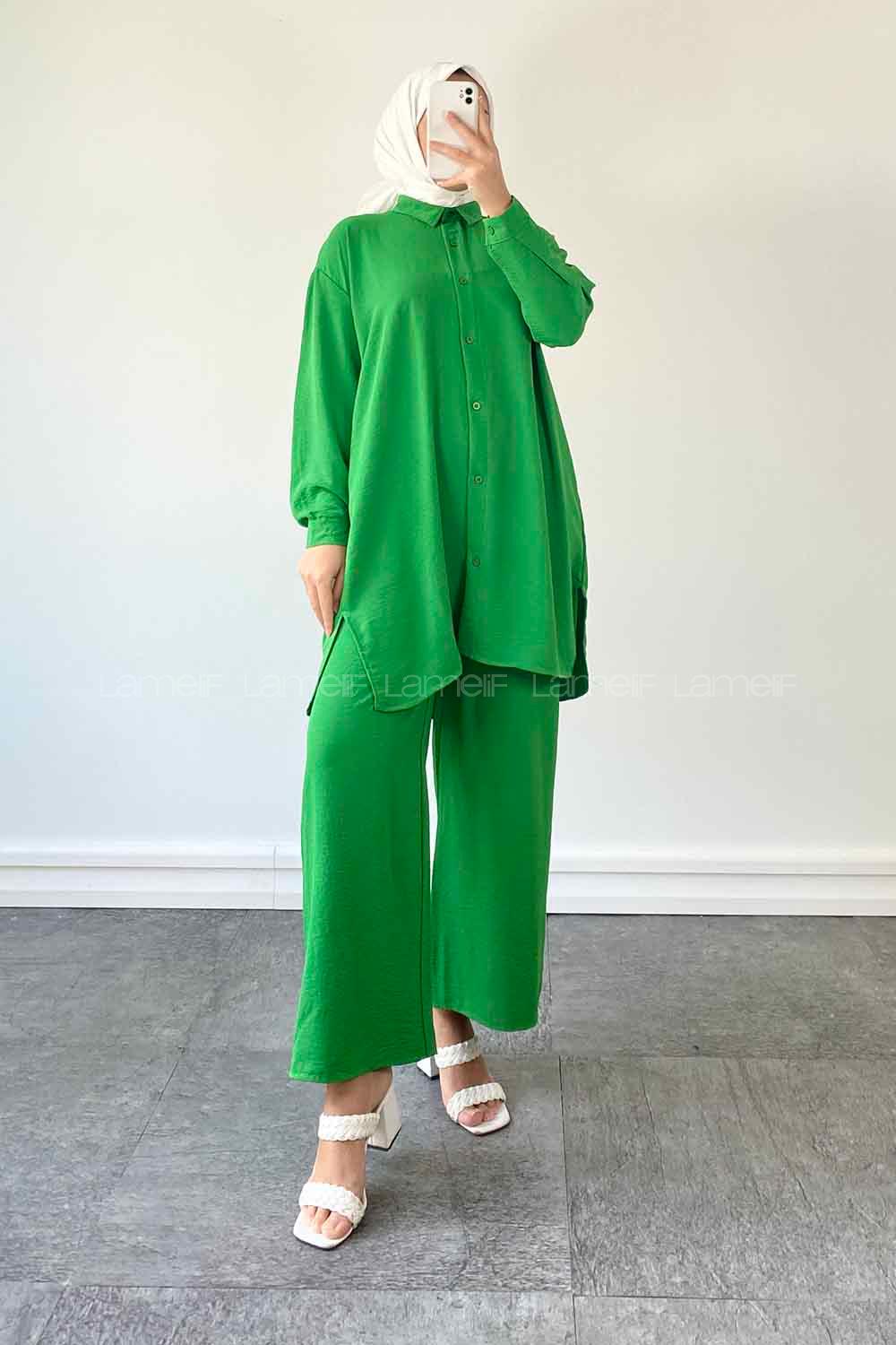 Modalamelif Önü Düğmeli İkili Takım Yeşil