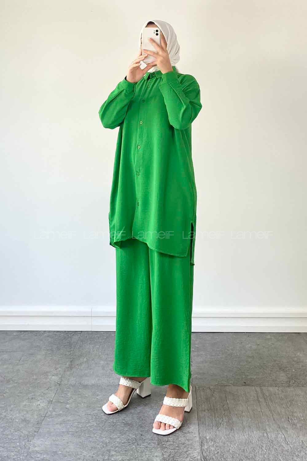 Modalamelif Önü Düğmeli İkili Takım Yeşil