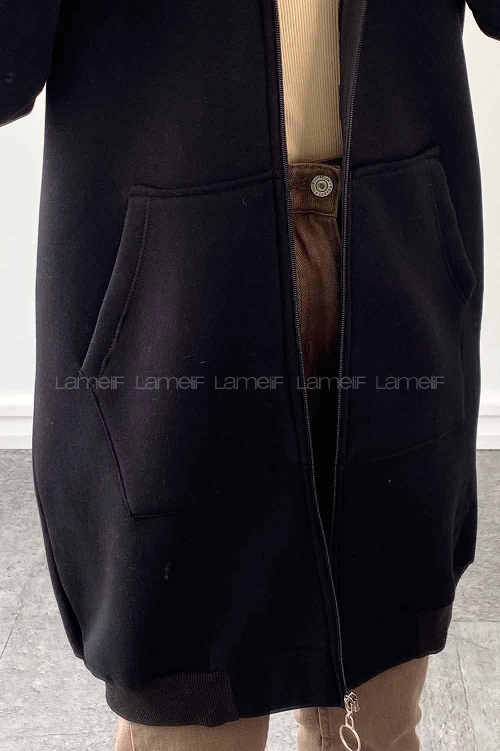 Black Hood Neck Long Arm Combed Fabric Cotton Cardigan