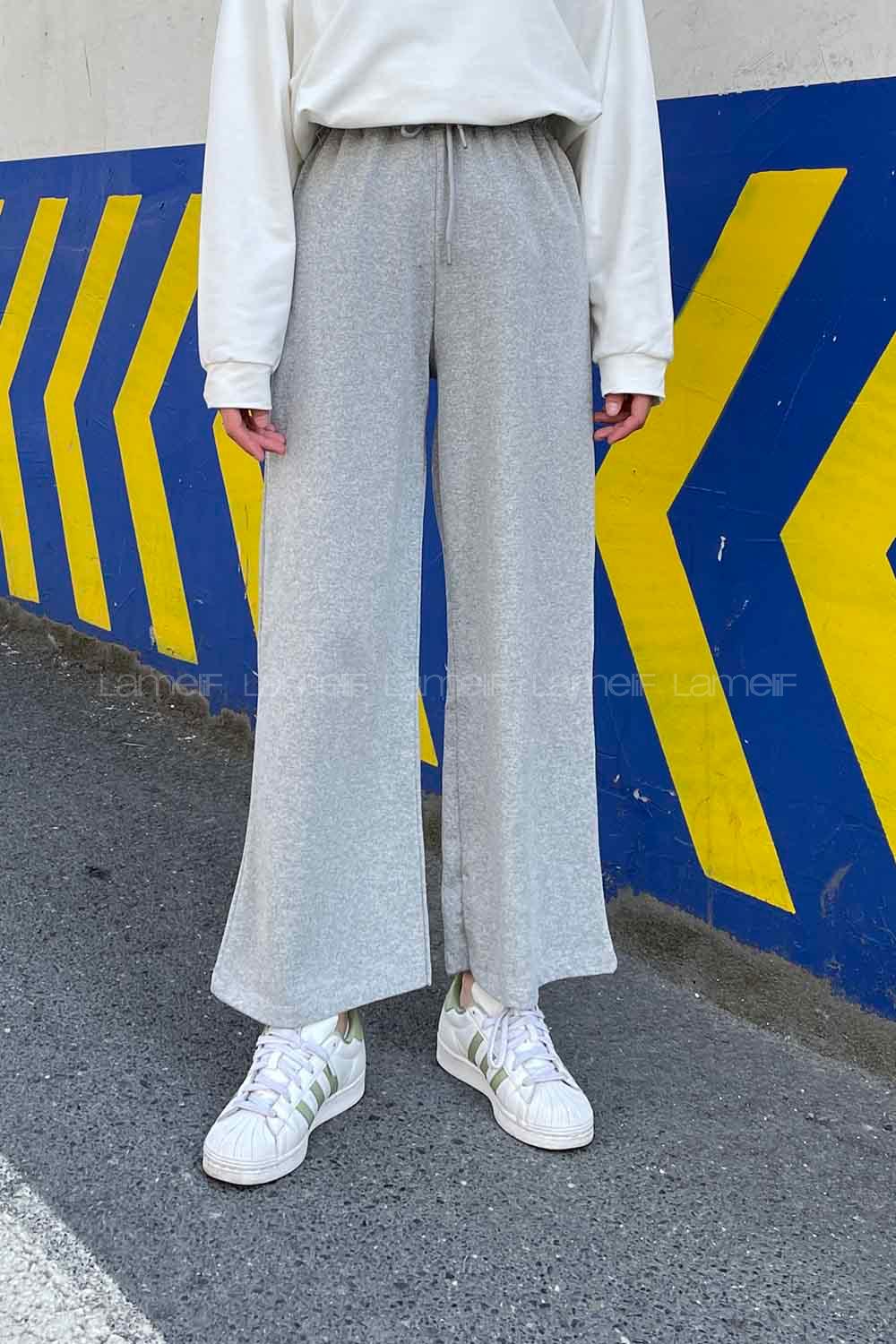 Gray Regular Trousers Elastic Waist Regular Cut Bottom Tracksuit