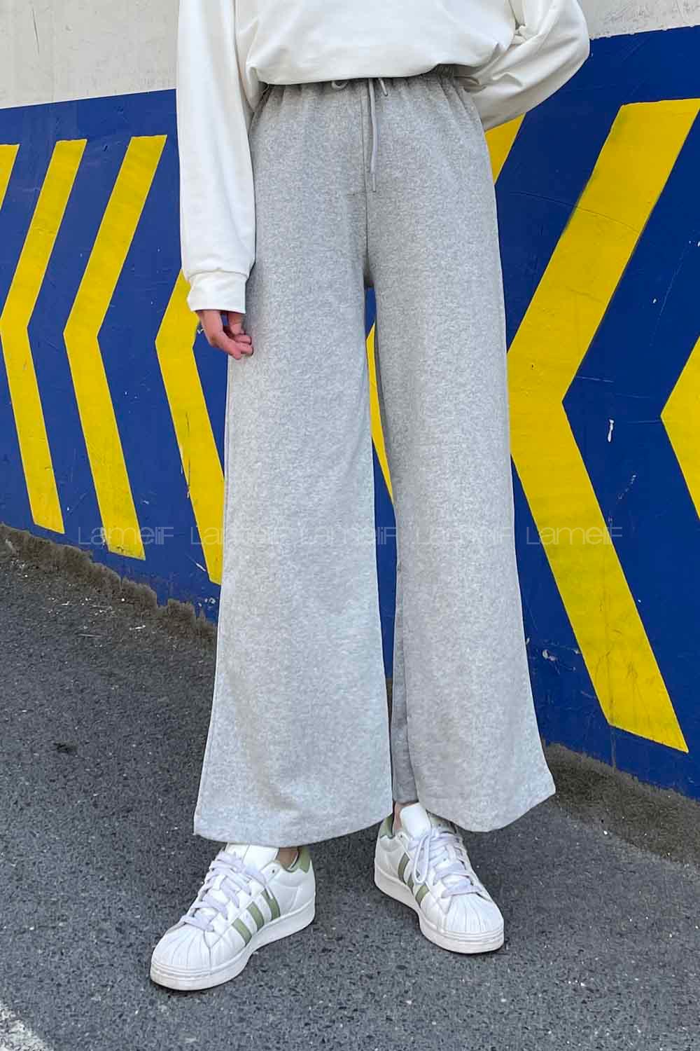 Gray Regular Trousers Elastic Waist Regular Cut Bottom Tracksuit