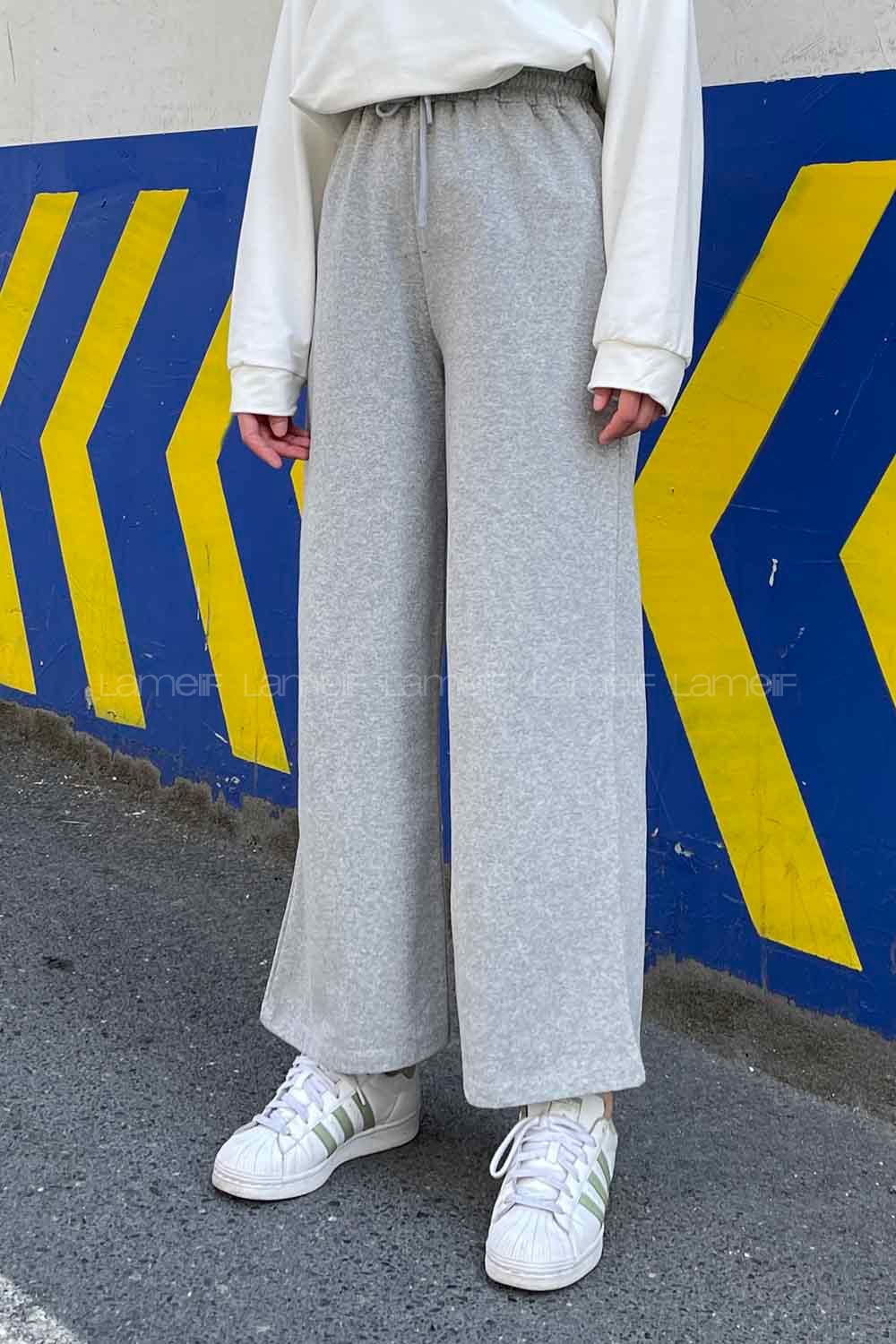 Gray Regular Trousers Elastic Waist Regular Cut Bottom Tracksuit