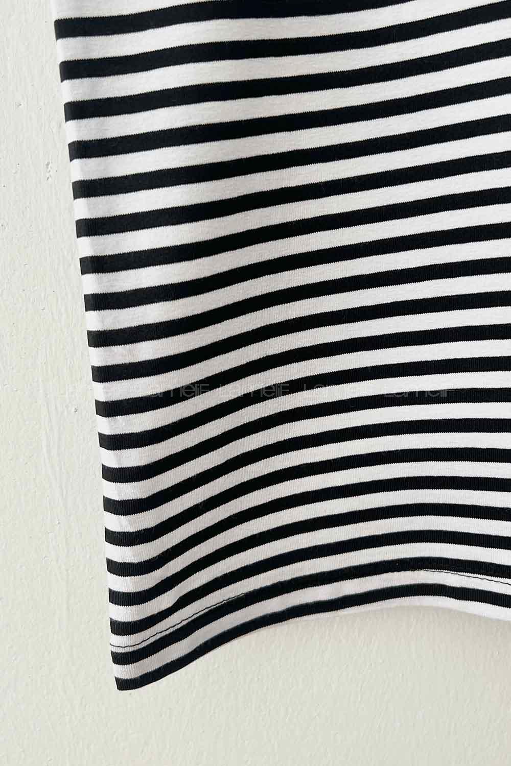 Lamelif Balıkçı Yaka Çizgili Kısa Kol Body Beyaz Siyah