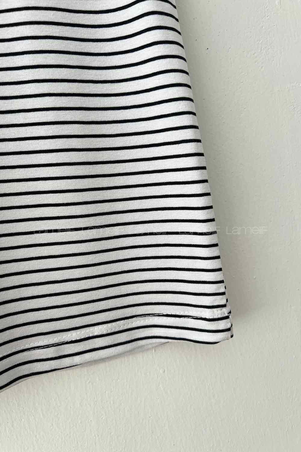 White Black Turtle Neck Short Arm Combed Fabric Body
