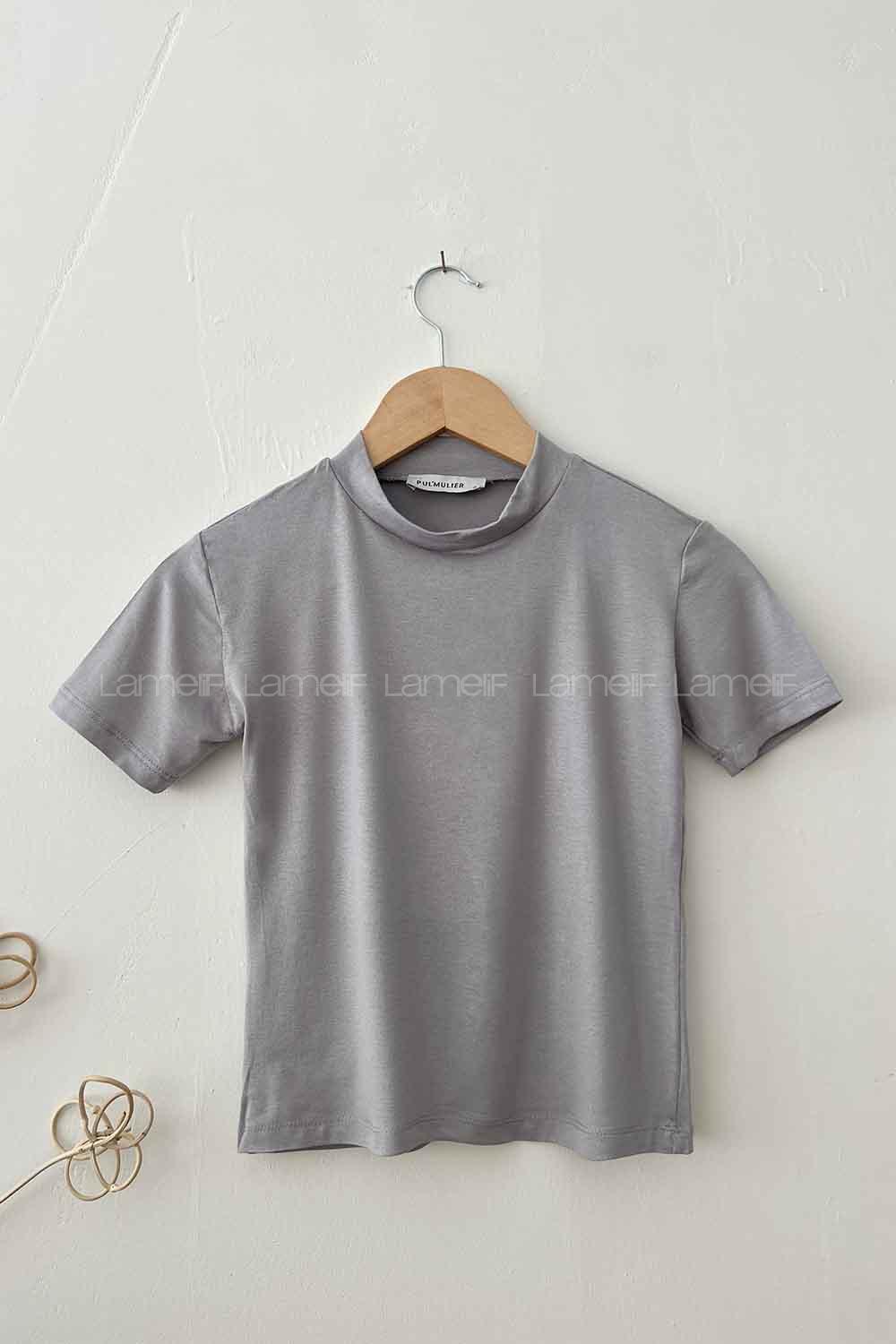 Gray Turtle Neck Short Arm Combed Fabric Body