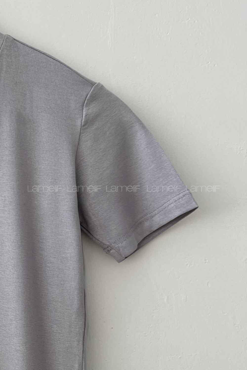 Gray Turtle Neck Short Arm Combed Fabric Body