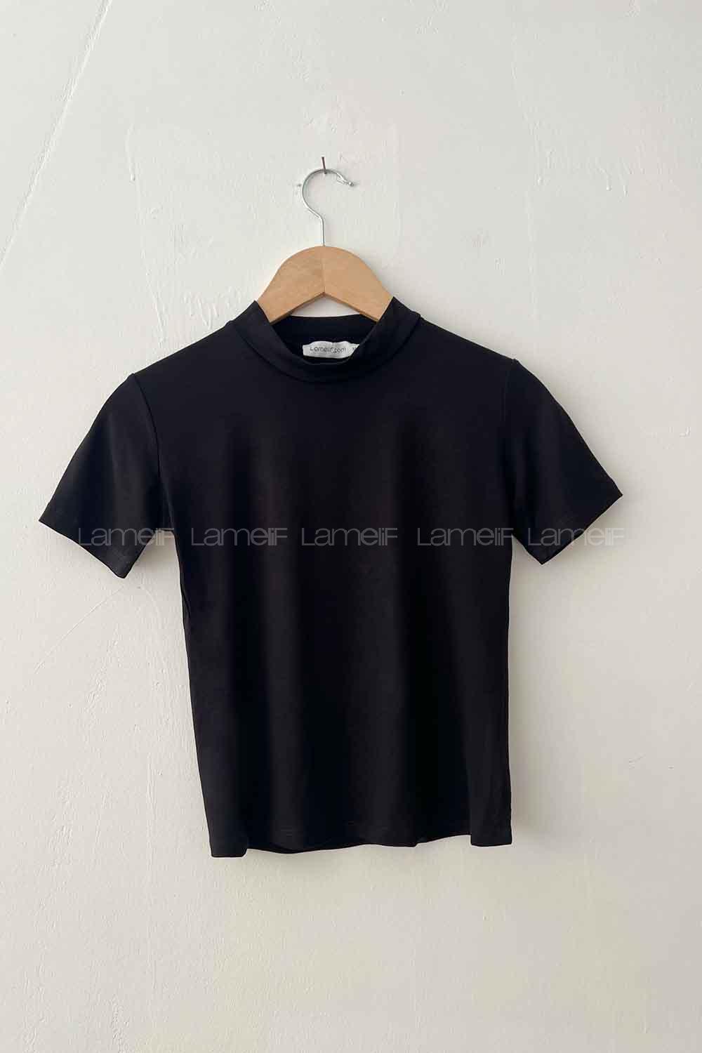 Black Turtle Neck Short Arm Combed Fabric Body