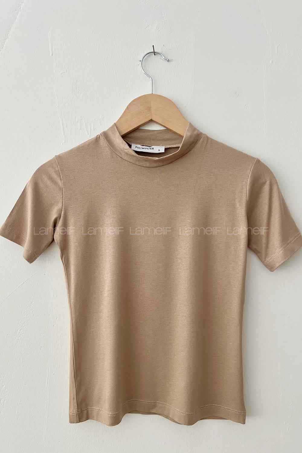 Lamelif Balıkçı Yaka Kısa Kol Body Sütlü Kahve