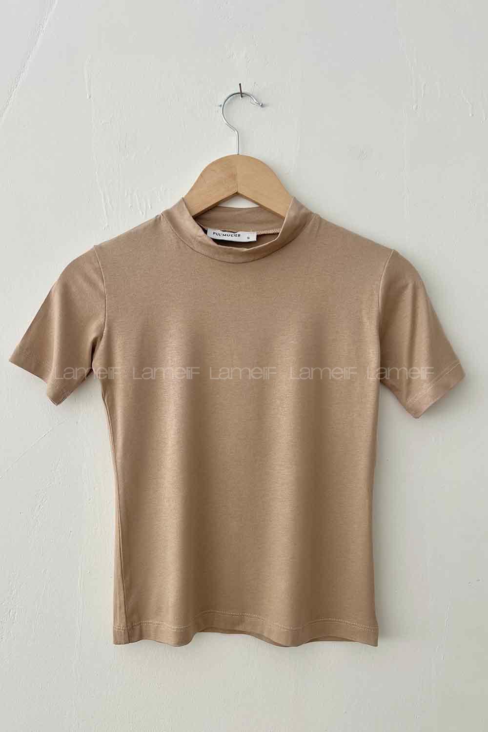 Lamelif Balıkçı Yaka Kısa Kol Body Sütlü Kahve