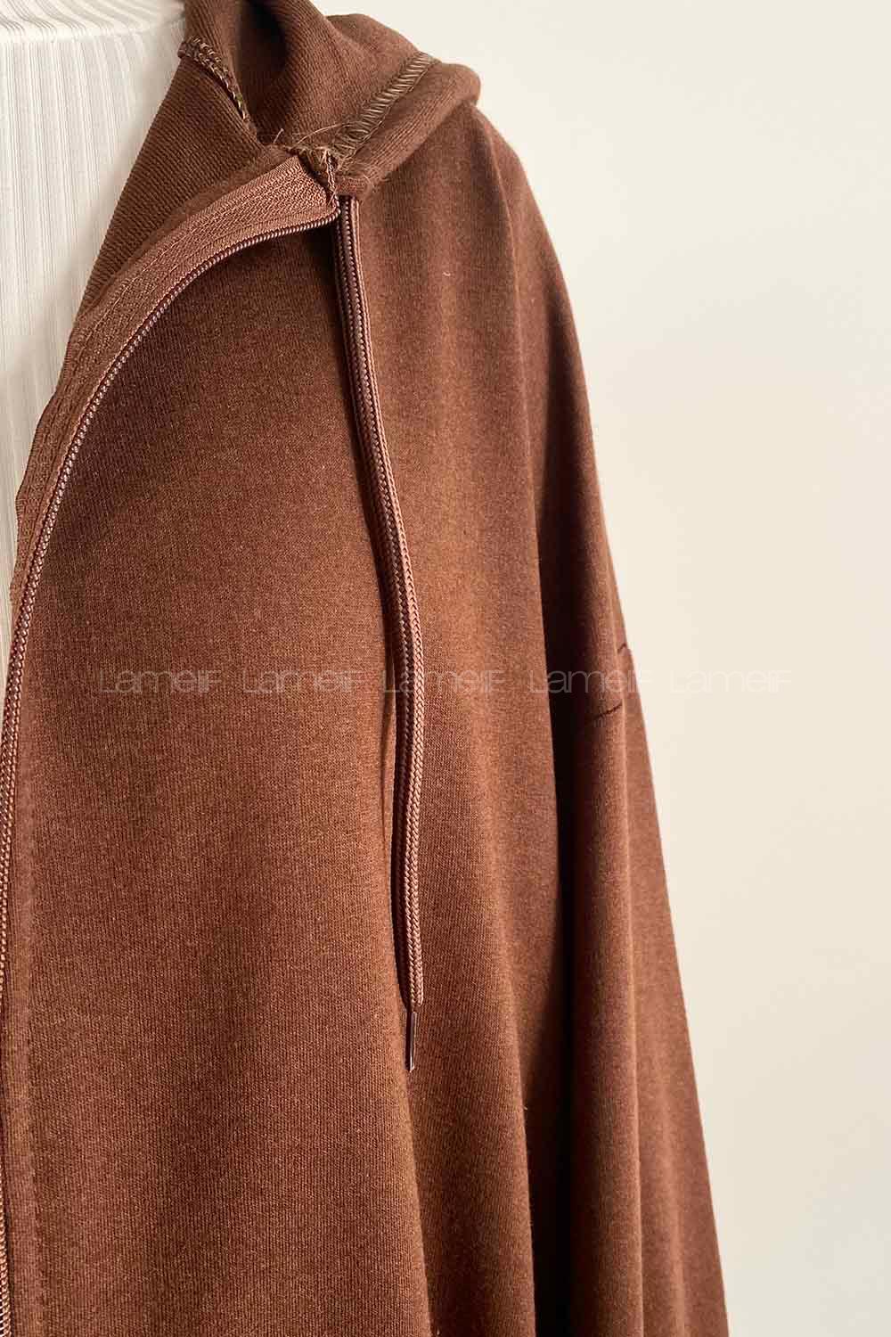 Bitter Brown Hood Neck Combed Fabric Wool Cardigan