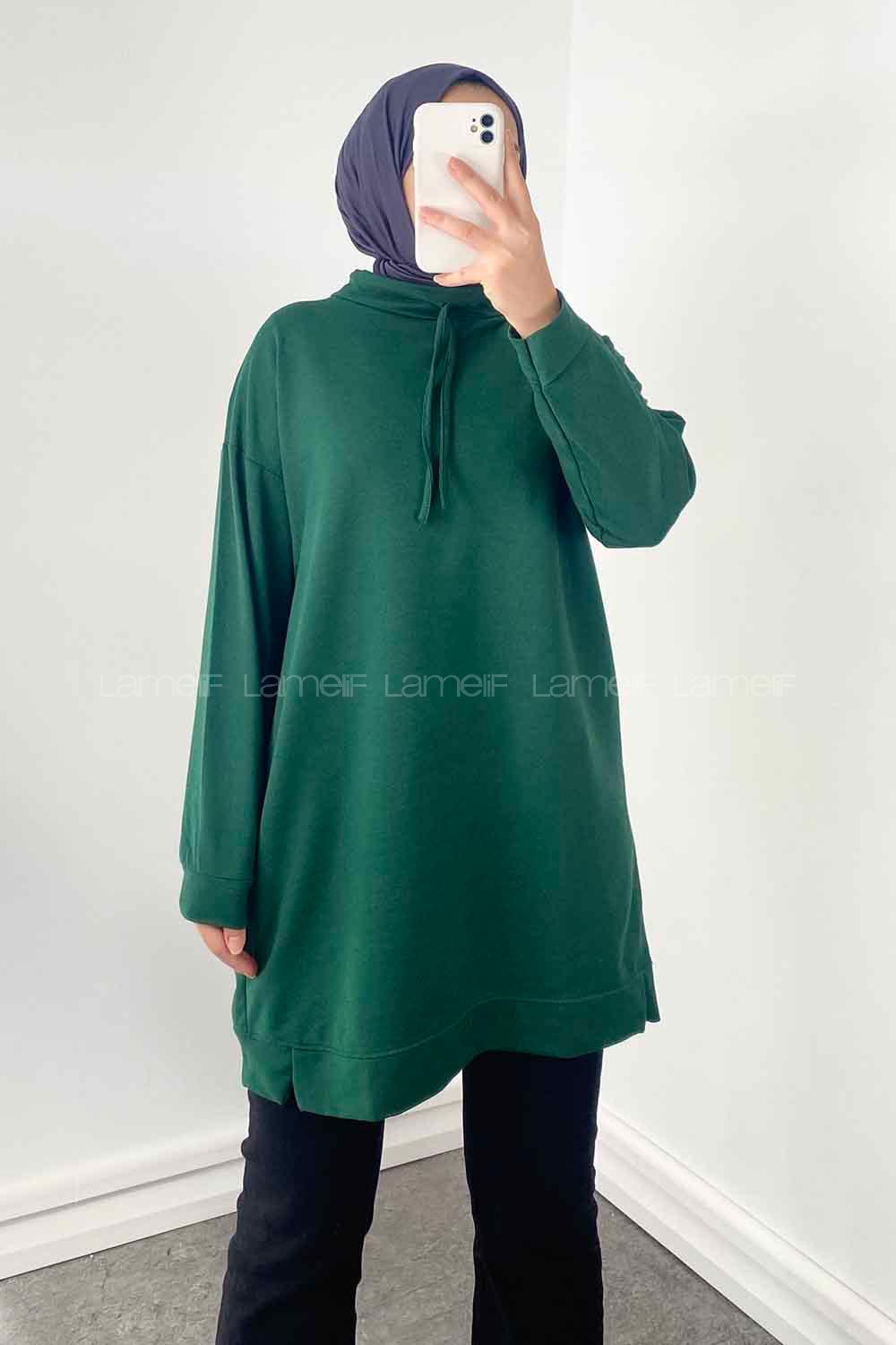 Emerald Green Mandarin Collar Long Arm Unprinted Sweatshirt