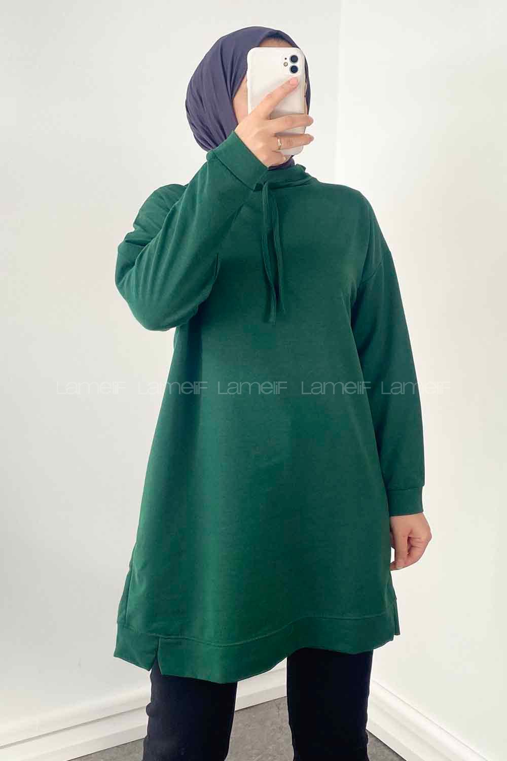 Emerald Green Mandarin Collar Long Arm Unprinted Sweatshirt