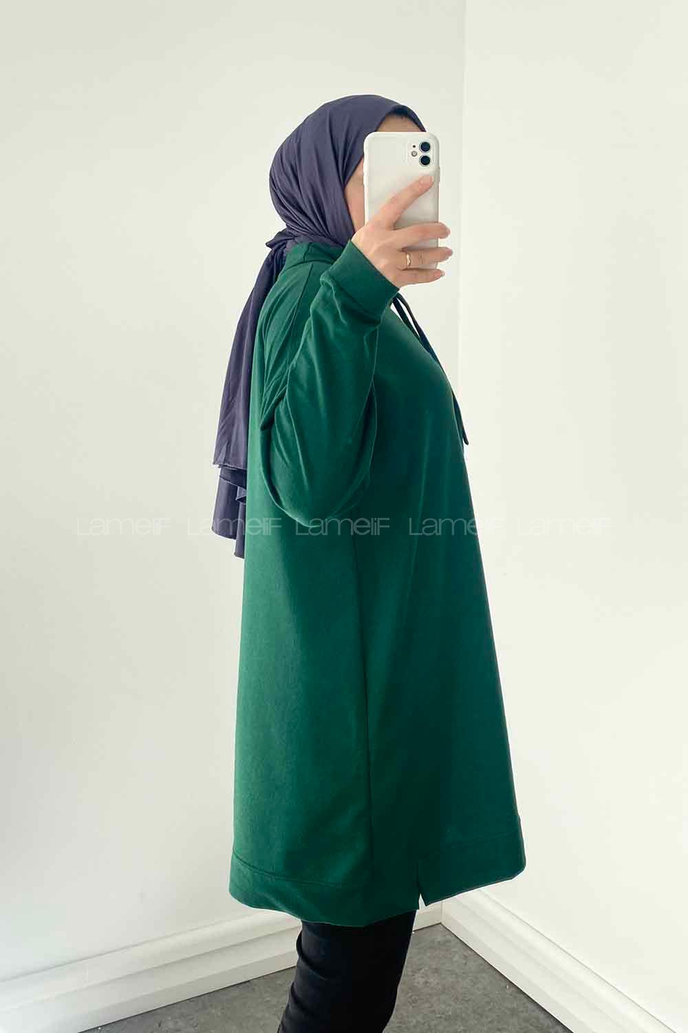 Emerald Green Mandarin Collar Long Arm Unprinted Sweatshirt