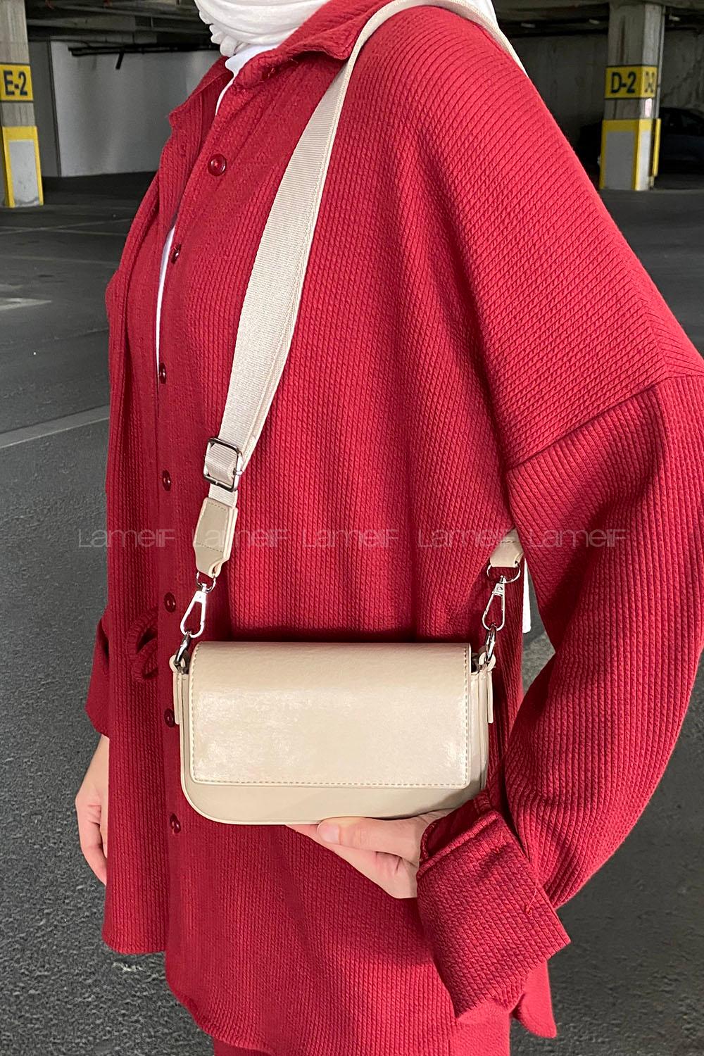 Lamelif Mini Kapaklı Hasır Askılı Kadın Çanta Vizonrengi