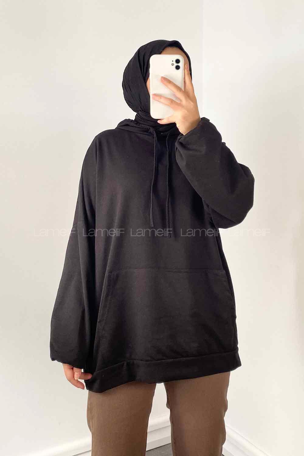 Black Hood Neck Sweatshirt