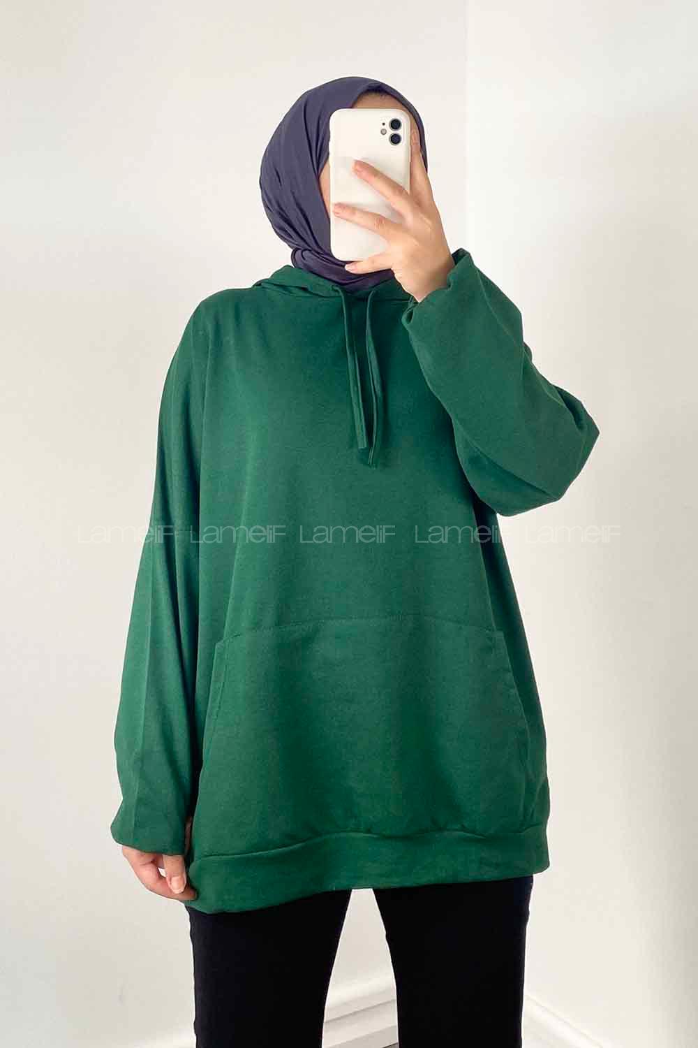 Emerald Green Hood Neck Sweatshirt