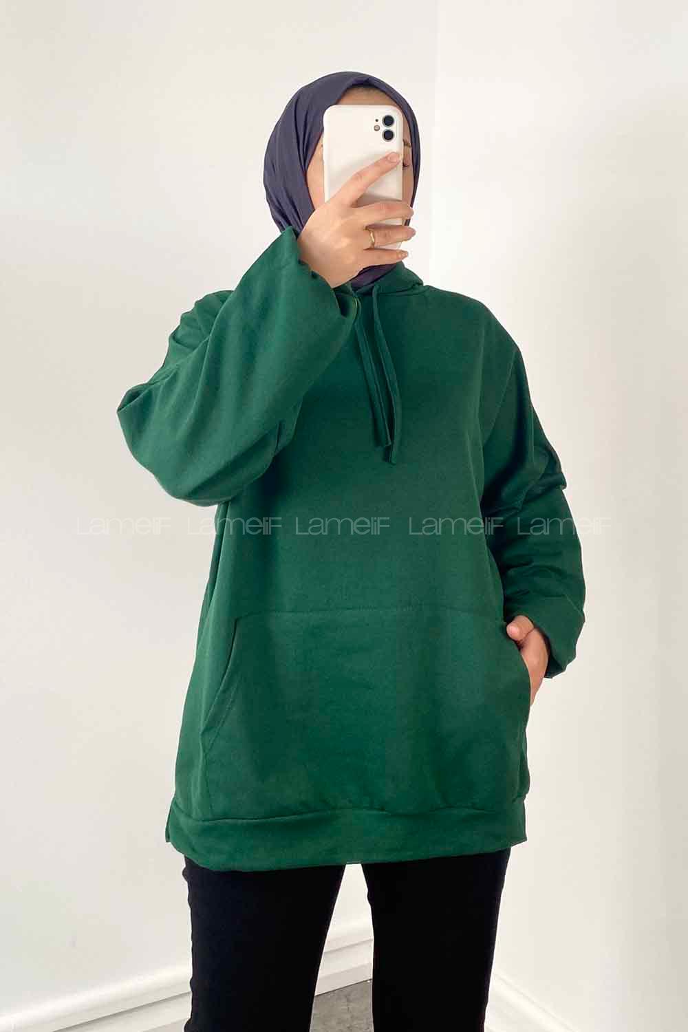 Emerald Green Hood Neck Sweatshirt