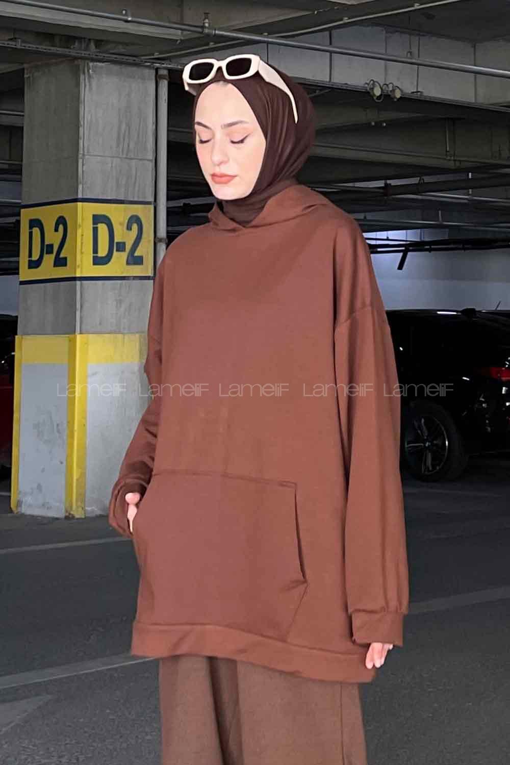Bitter Brown Hood Neck Long Arm Unprinted Sweatshirt