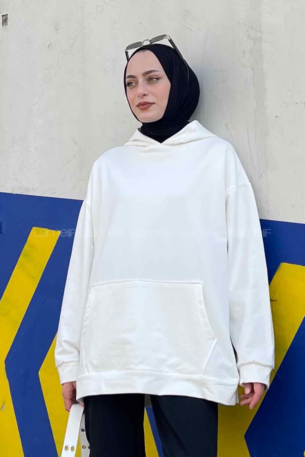 Lamelif Sharapova Kanguru Cepli Nike İki İplik Sweatshirt  Beyaz