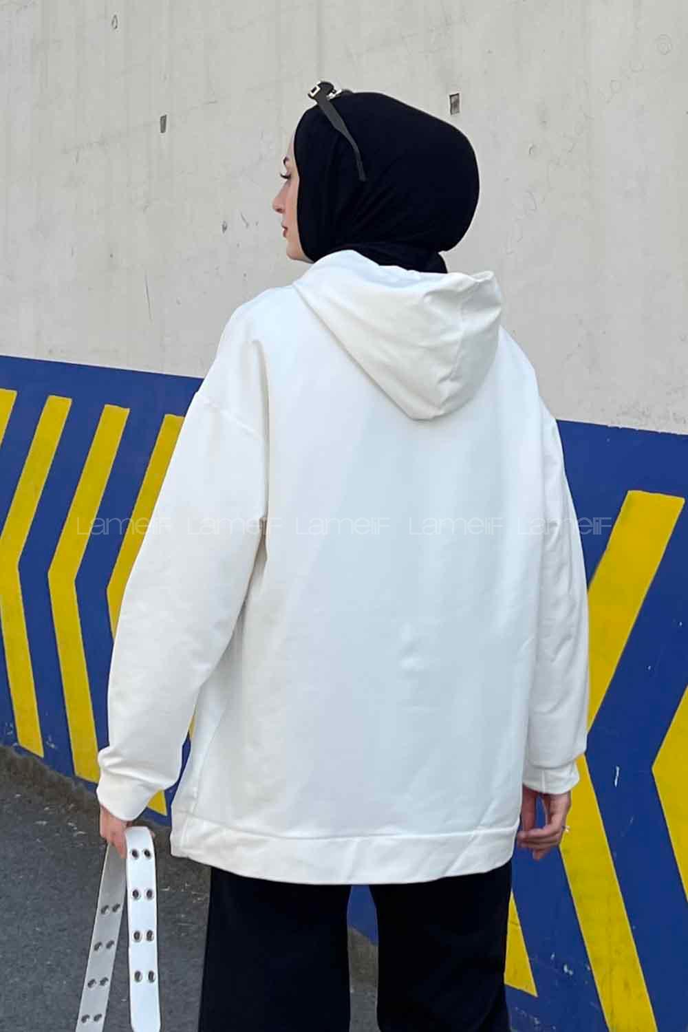 Lamelif Sharapova Kanguru Cepli Nike İki İplik Sweatshirt  Beyaz