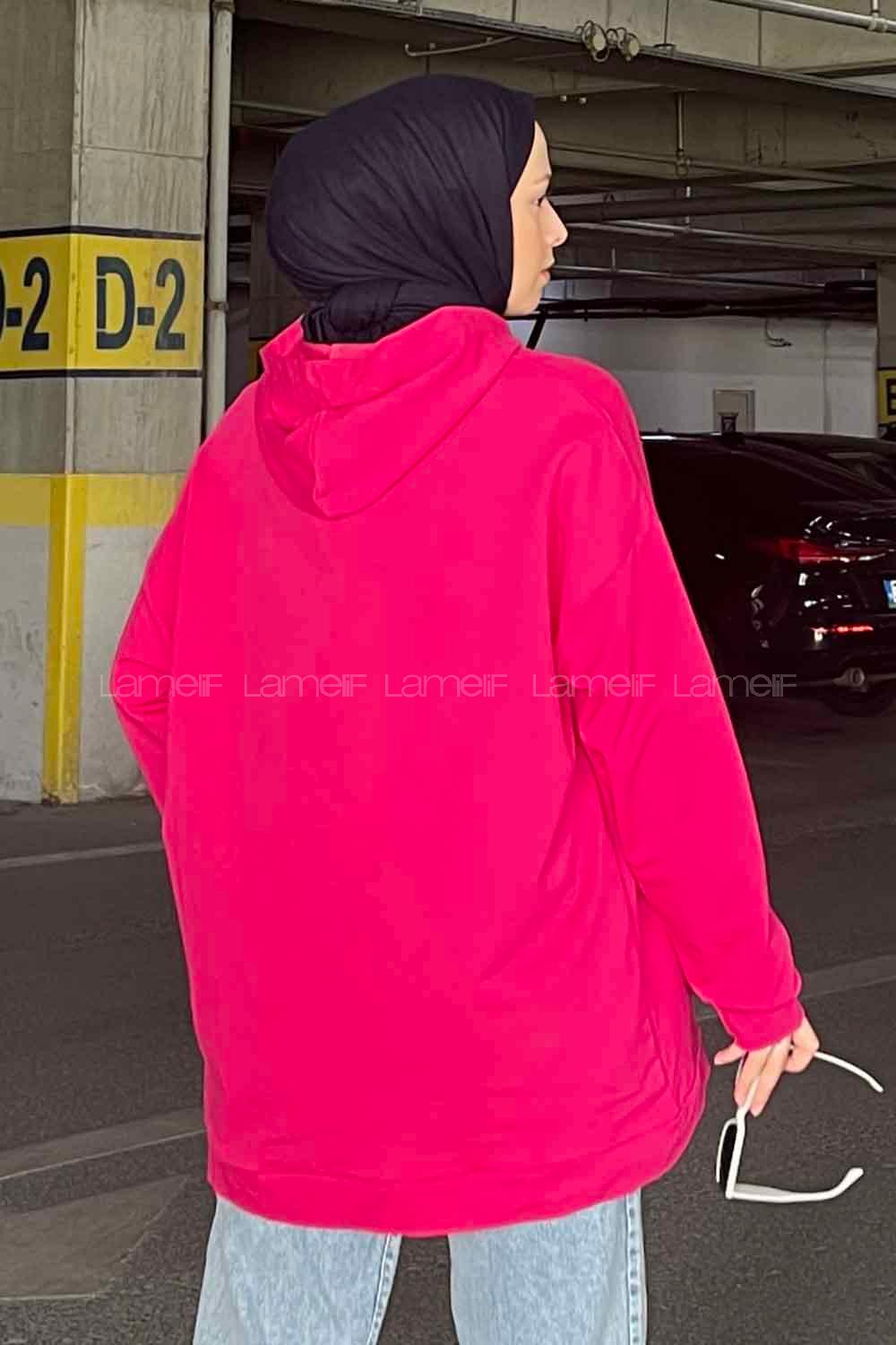 Fuchsia Hood Neck Long Arm Unprinted Sweatshirt