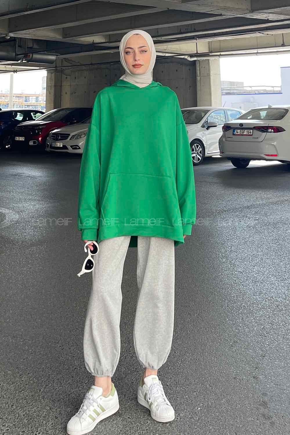 Green Hood Neck Long Arm Unprinted Sweatshirt