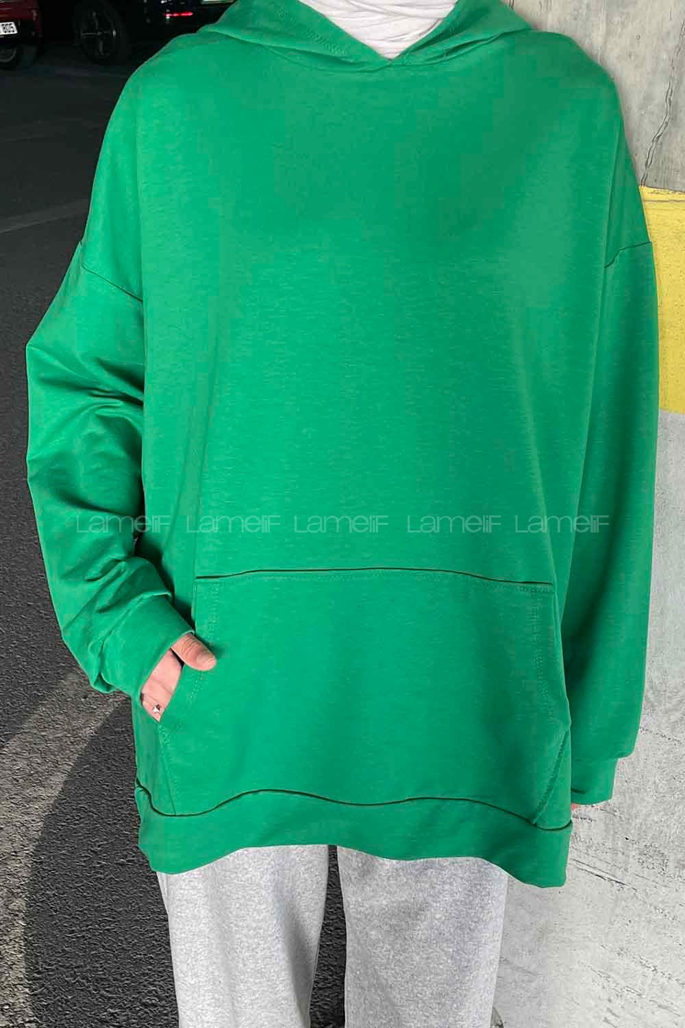Green Hood Neck Long Arm Unprinted Sweatshirt