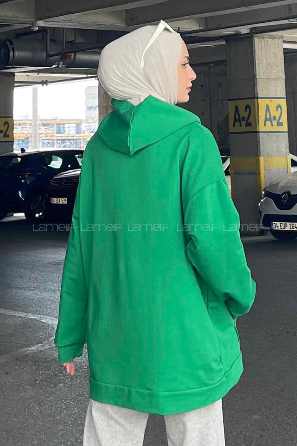 Green Hood Neck Long Arm Unprinted Sweatshirt