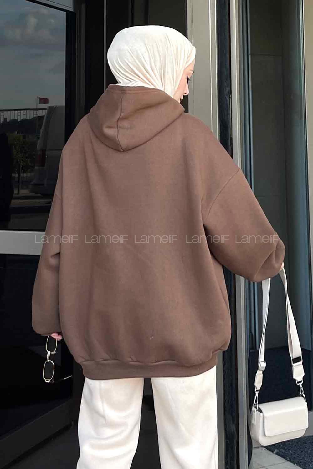 Bitter Brown Hood Neck Printed Sweatshirt