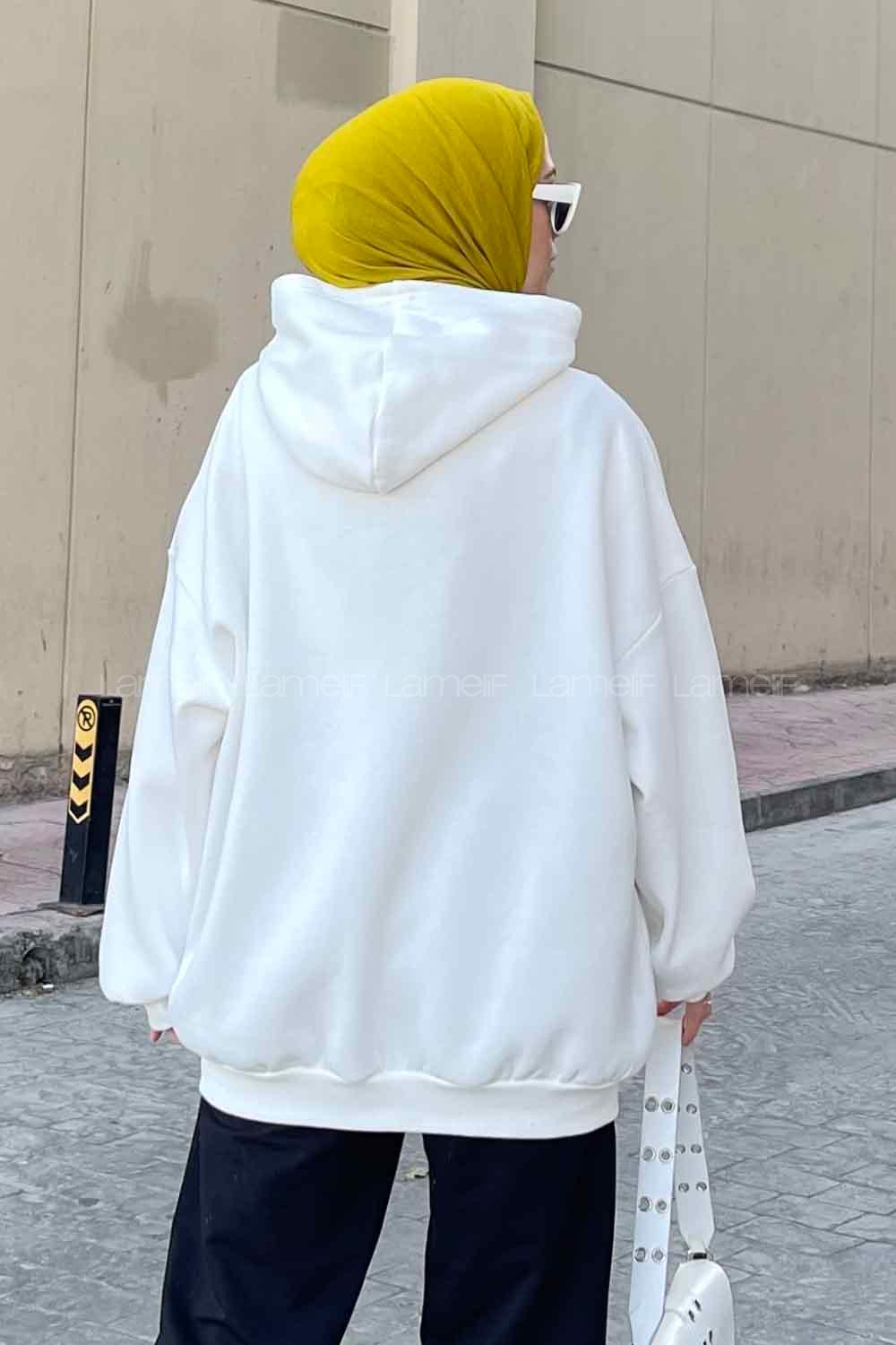 White Hood Neck Printed Sweatshirt
