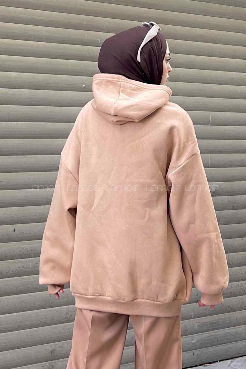 Brown With Milk Hood Neck Printed Sweatshirt