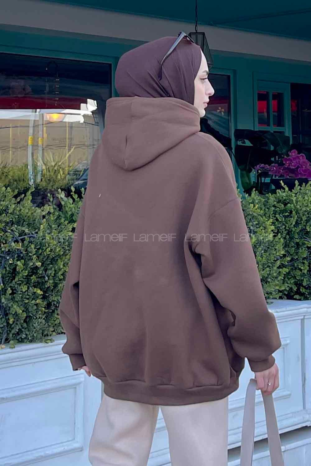 Bitter Brown Hood Neck Printed Sweatshirt
