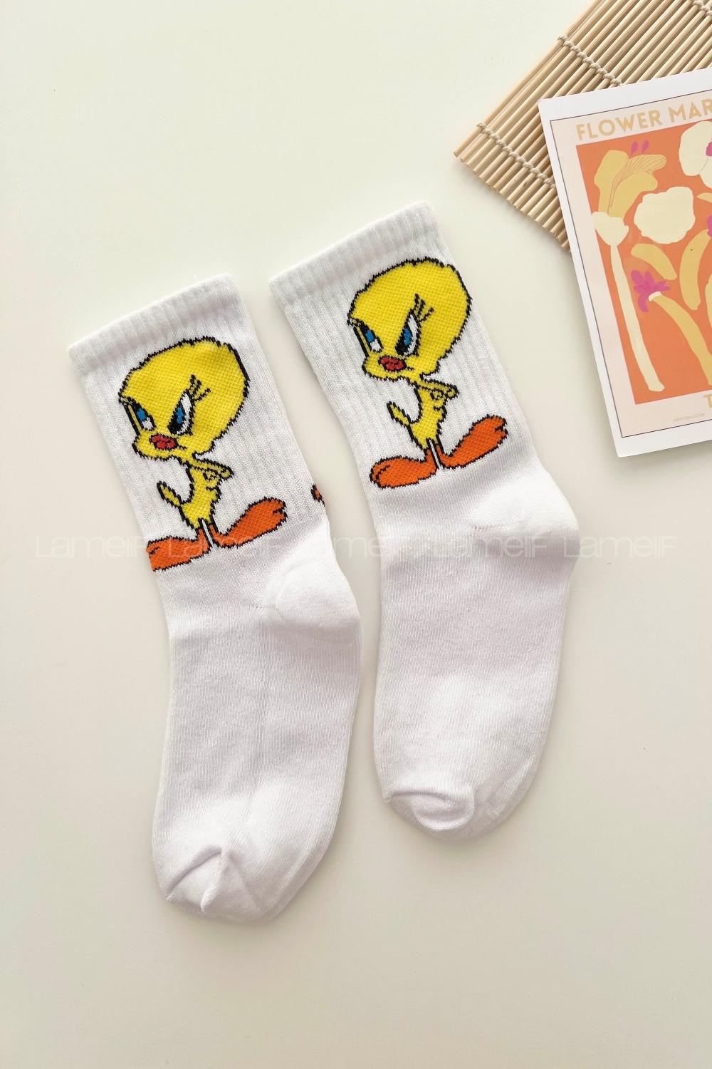 Lamelif Karikatür Baskılı Çoçuk Kolej Çorap