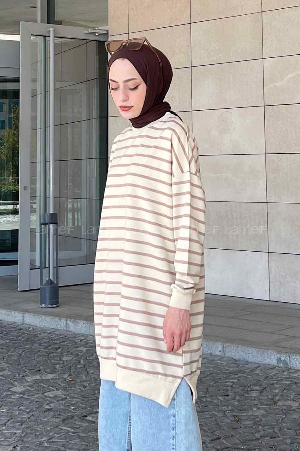 Brown Crew Neck Long Arm Printed Sweatshirt