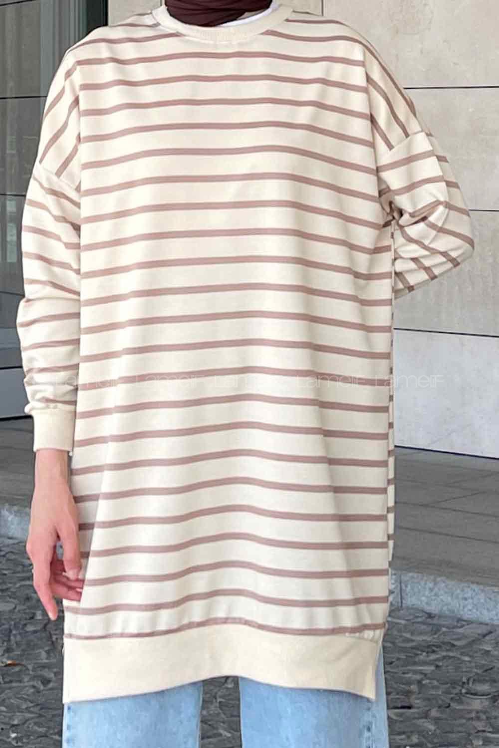 Brown Crew Neck Long Arm Printed Sweatshirt