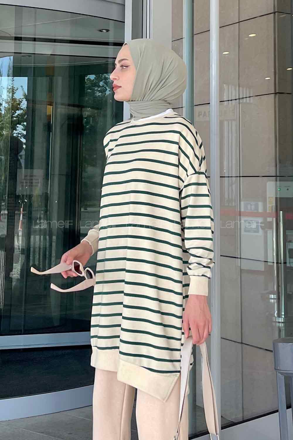 Dark Green Crew Neck Long Arm Printed Sweatshirt