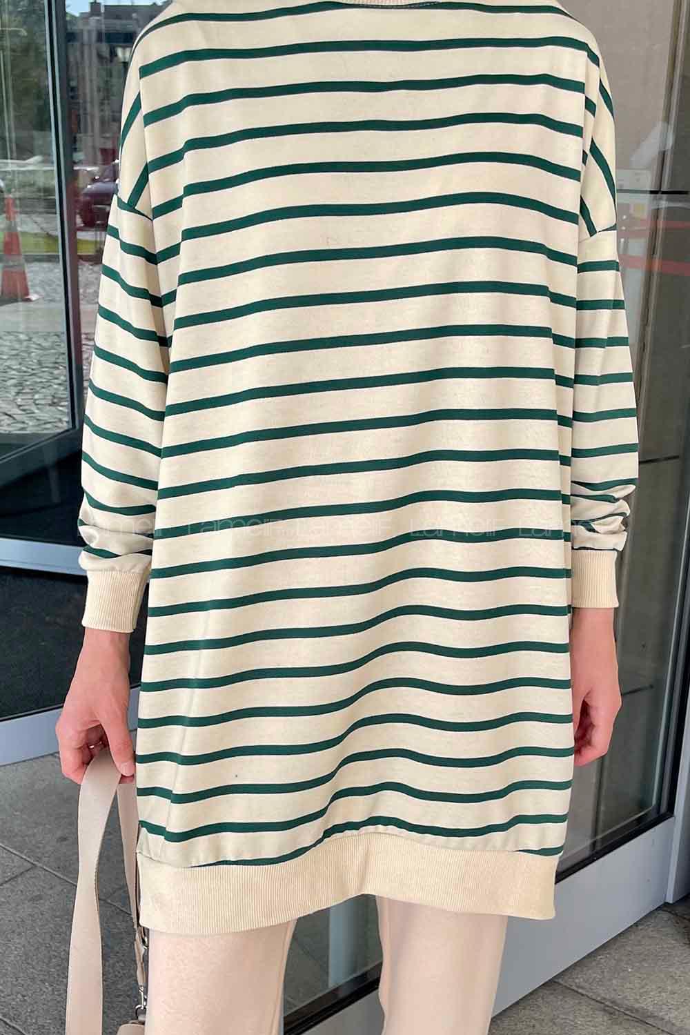 Dark Green Crew Neck Long Arm Printed Sweatshirt