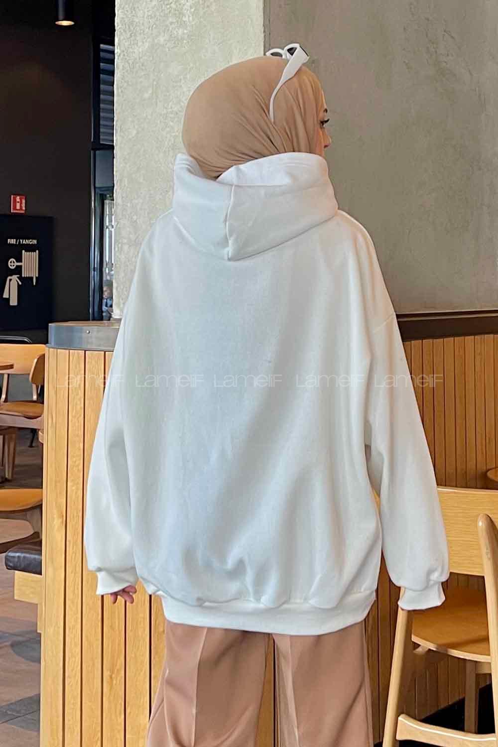 Lamelif New York Baskılı Üç İplik Sweatshirt Beyaz