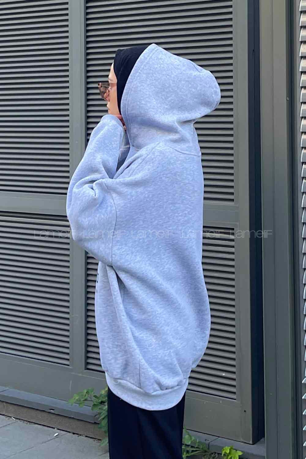 Lamelif New York Baskılı Üç İplik Sweatshirt Gri