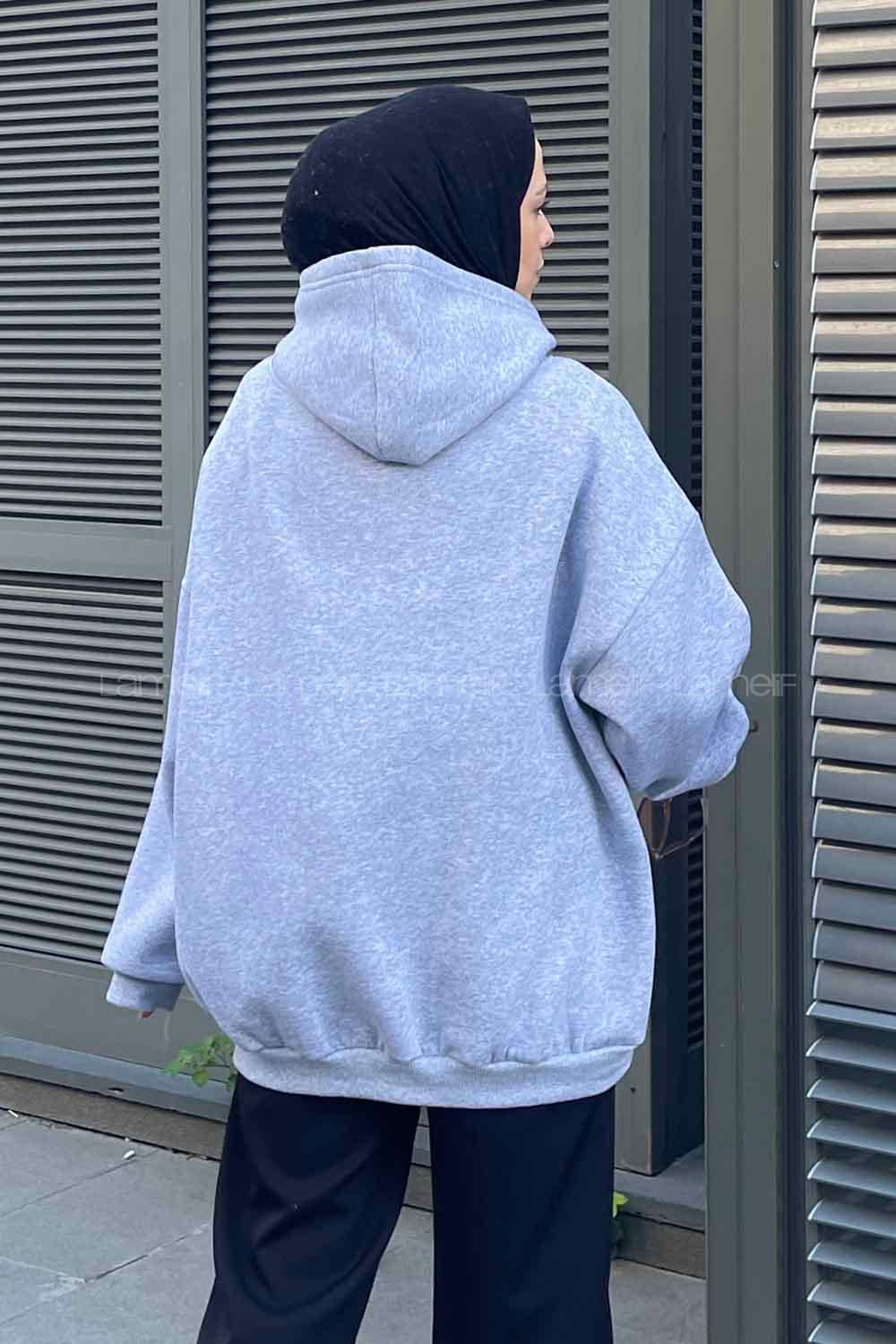 Lamelif New York Baskılı Üç İplik Sweatshirt Gri