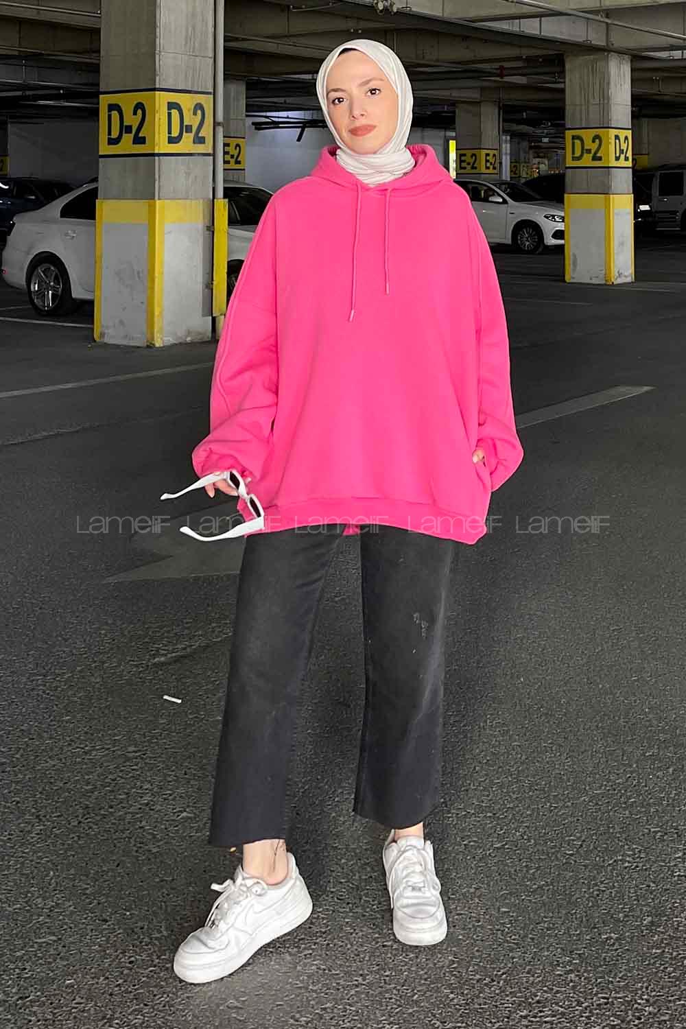Pink Hood Neck Long Arm Unprinted Sweatshirt