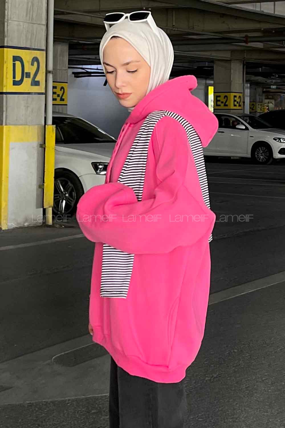 Pink Hood Neck Long Arm Unprinted Sweatshirt