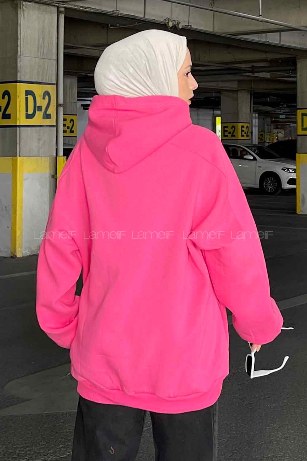 Pink Hood Neck Long Arm Unprinted Sweatshirt